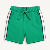 Boys green shorts with side gray stripe