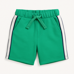 Boys green shorts with side gray stripe
