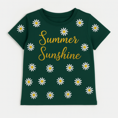 Girls green flower glitter T-Shirt