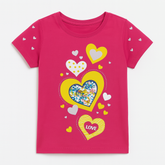 Girls pink heart sequence T-Shirt