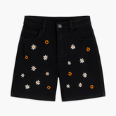 Girls black embroidered shorts