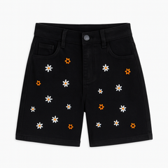 Girls black embroidered shorts