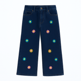 Girls dark blue flower embroidered flapper pant