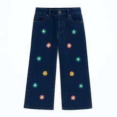 Girls dark blue flower embroidered flapper pant