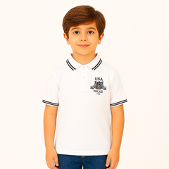 Boys white patch polo shirt
