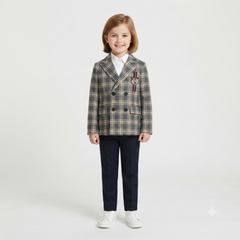 Girls check tiger long coat