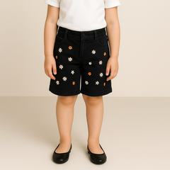 Girls black embroidered shorts