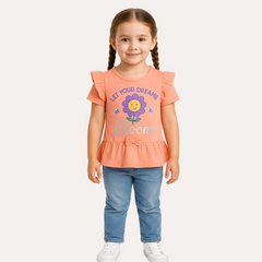Girls peech frill flower T-Shirt