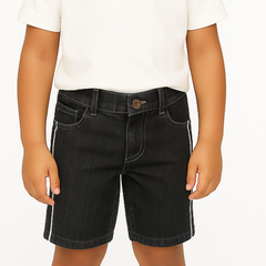 Boys gray side stripe denim shorts