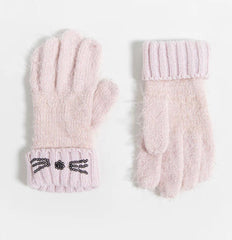 Fur cat sequin gloves