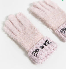 Fur cat sequin gloves
