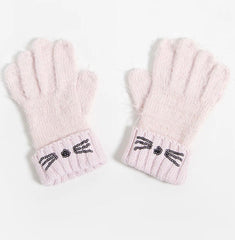 Fur cat sequin gloves