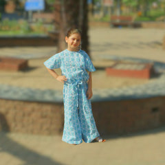 Girls blue flower skate fish suit