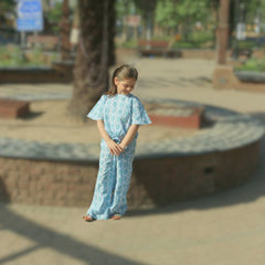 Girls blue flower skate fish suit