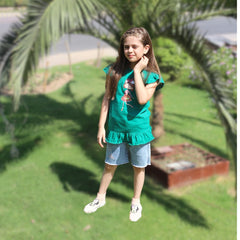 Girls green sequin doll shirt