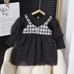 Girls black imported shinning net frock