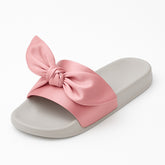 Ladies pink silk bow slippers