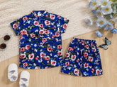 Girls Royal Blue Rose Print Tracksuit (Summer)
