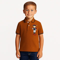 Boys brown bear polo shirt