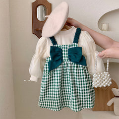 Girls green check frock