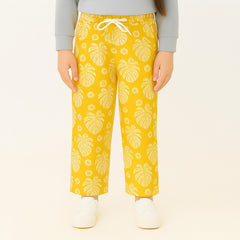 Girls yellow printed cotton trouser