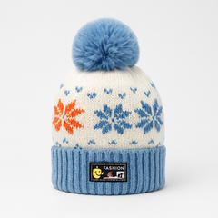 White blue pompon cap