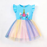 Girls blue unicorn glitter frock