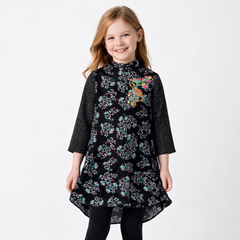 Girls black embroidered chiffon top