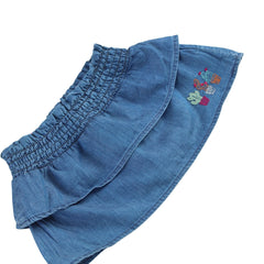 Girls blue skirt with flower embroidery