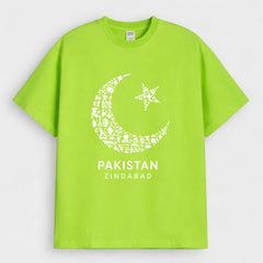 Parrot Green Crescent Star Pakistan Design Downshoulder T-Shirt (AZADI)