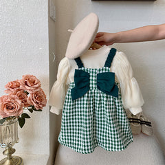 Girls green check frock