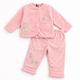 Girls pink embroided puffer suit