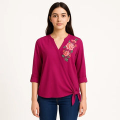 Ladies pink flower embroidered Top