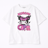 Girls Cartoon Kuromi Print White Down Shoulder T-shirt