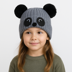 Gray panda pompon cap