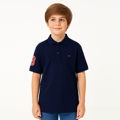 Boys blue embroided polo shirt