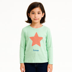 Girls green squin star full sleeve shirt