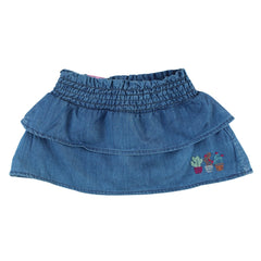 Girls blue skirt with flower embroidery