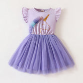 Girls purple unicorn frill frock