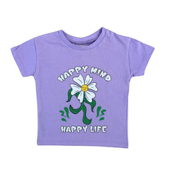 Girls purple happy mind happy life flower shirt