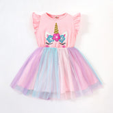 Girls Pink unicorn glitter frock