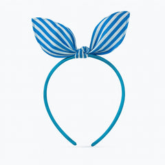 Girls sea blue and white lining bow hair band