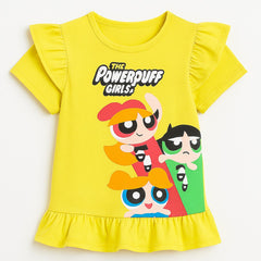 Girls yellow power puff frill T-shirt