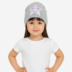 Girls gray sequin star cap