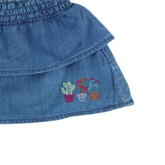 Girls blue skirt with flower embroidery