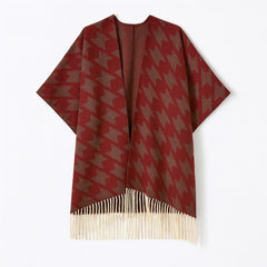 Ladies maroon and gray pattern cape shawl