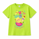 Girls Sweet Summer Fruits Print Green Down Shoulder T-shirt