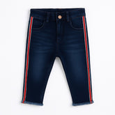 Girls red side striped denim pant