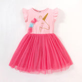 Girls pink unicorn frill frock