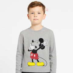 Boys gray Mickey Mouse Full sleeves T-Shirt